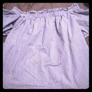 White and blue striped top